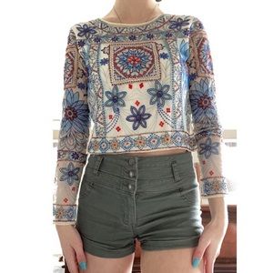 ZARA Boho Embroidered Beaded Embellished CropTop
